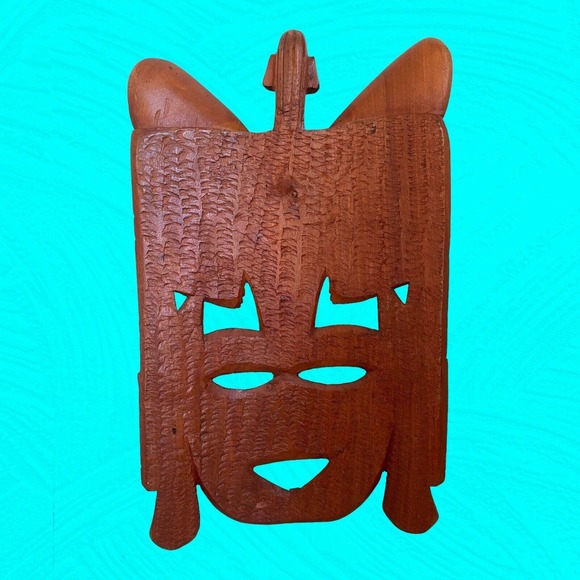 African Wooden Hand Carved Mask Humans And Elephant Carvings 16” Vtg - Picture 9 of 11